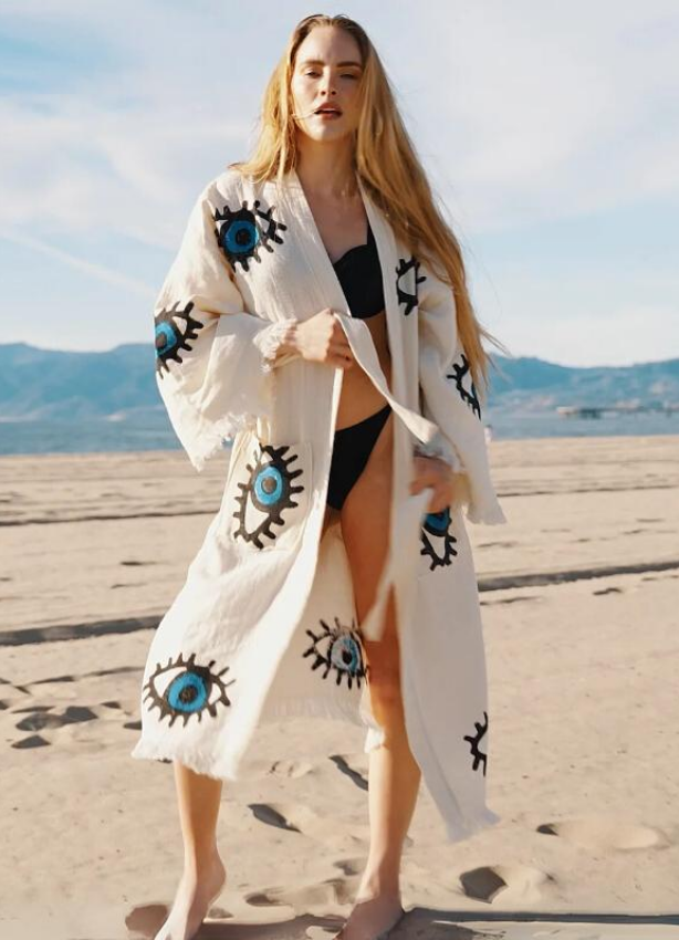 flowy blue eye kimono lightweight boho festival outfit organic cotton